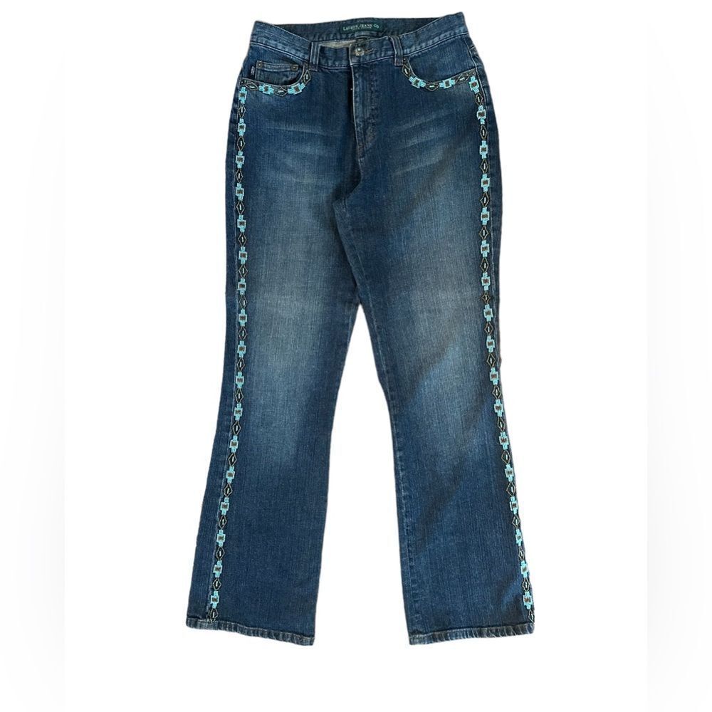 Ladies Vintage Beaded Jeans by Lauren.  Aztec Design, High Rise, Size 6